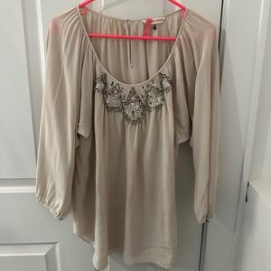 Rebecca Taylor Pale Pink Beaded/Sequined 3/4-Sleeve Blouse